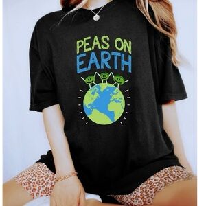 Vegan Peas on Earth Graphic Tee - Black Unisex Size Small/Medium Women’s, NWOT